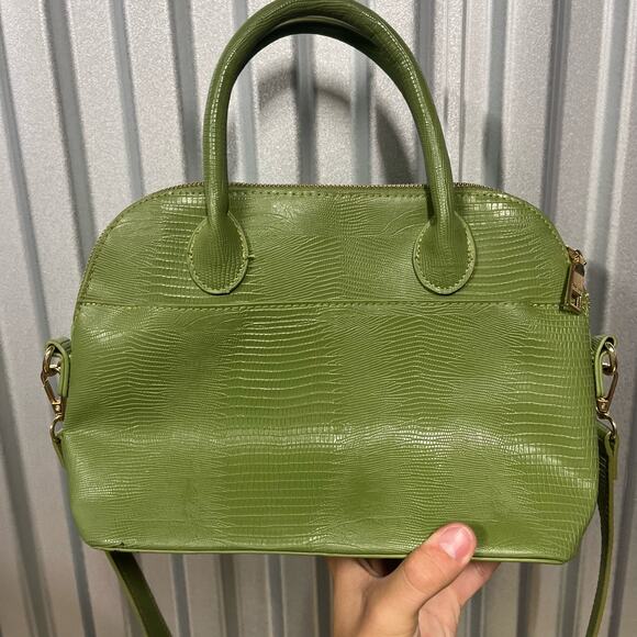 VTG Y2K Neon Green Leather Bebe Bag Purse Unique Shoulder Strap - Picture 4 of 6